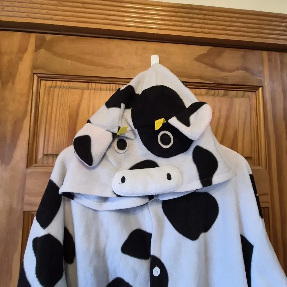 Funziez Halloween Costume cozy cow onesie playful black-white spotted adult MED
